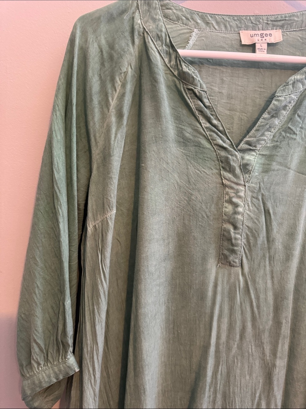 Umgee Sage Green V-Neck Tunic with Lace Trim - Picture 8 of 10